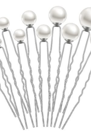 Pearl Hair Pins - mixed sizes - silver