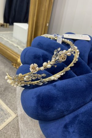 Poirier Rose, Gold and Ivory hair band - Bb-655