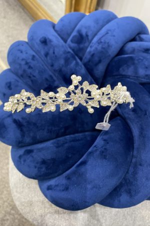 Silver Tiara with Pearls and Crystals